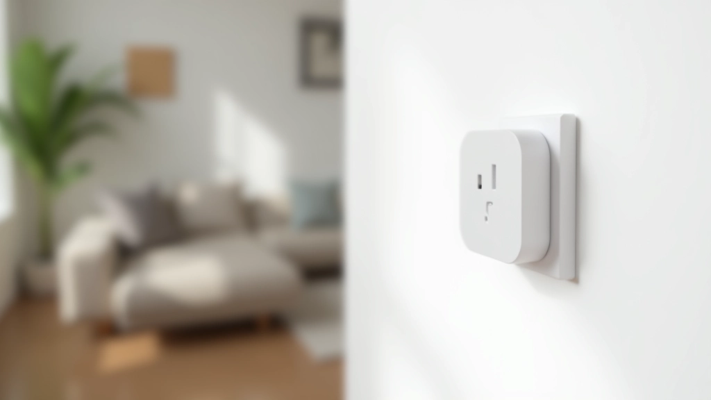 Tomada inteligente com temporizador instalada numa parede de sala de estar moderna em Portugal